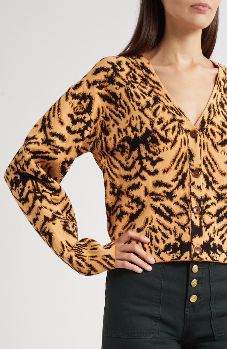 Ulla Johnson Payton Metallic Tiger Jacquard Cardigan, Alternate, color, Bengal
