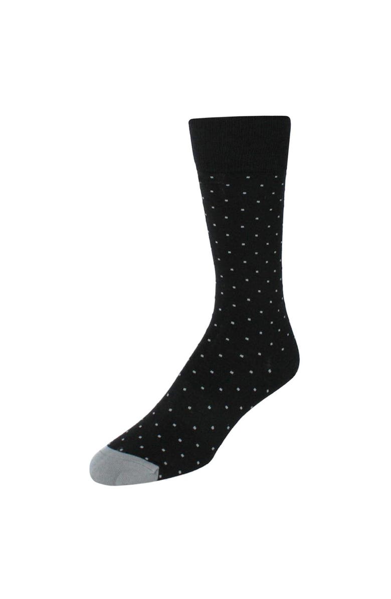 Trafalgar Pierre Polka Dot Mid-Calf Pima Cotton Socks, Main, color, Black With Grey Dots