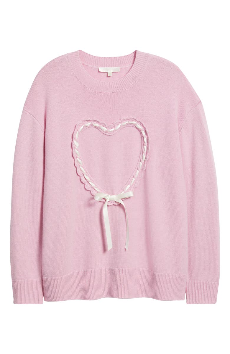 LoveShackFancy Juna Heart Bow Wool & Cashmere Sweater, Alternate, color, Gumball