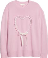 LoveShackFancy Juna Heart Bow Wool & Cashmere Sweater