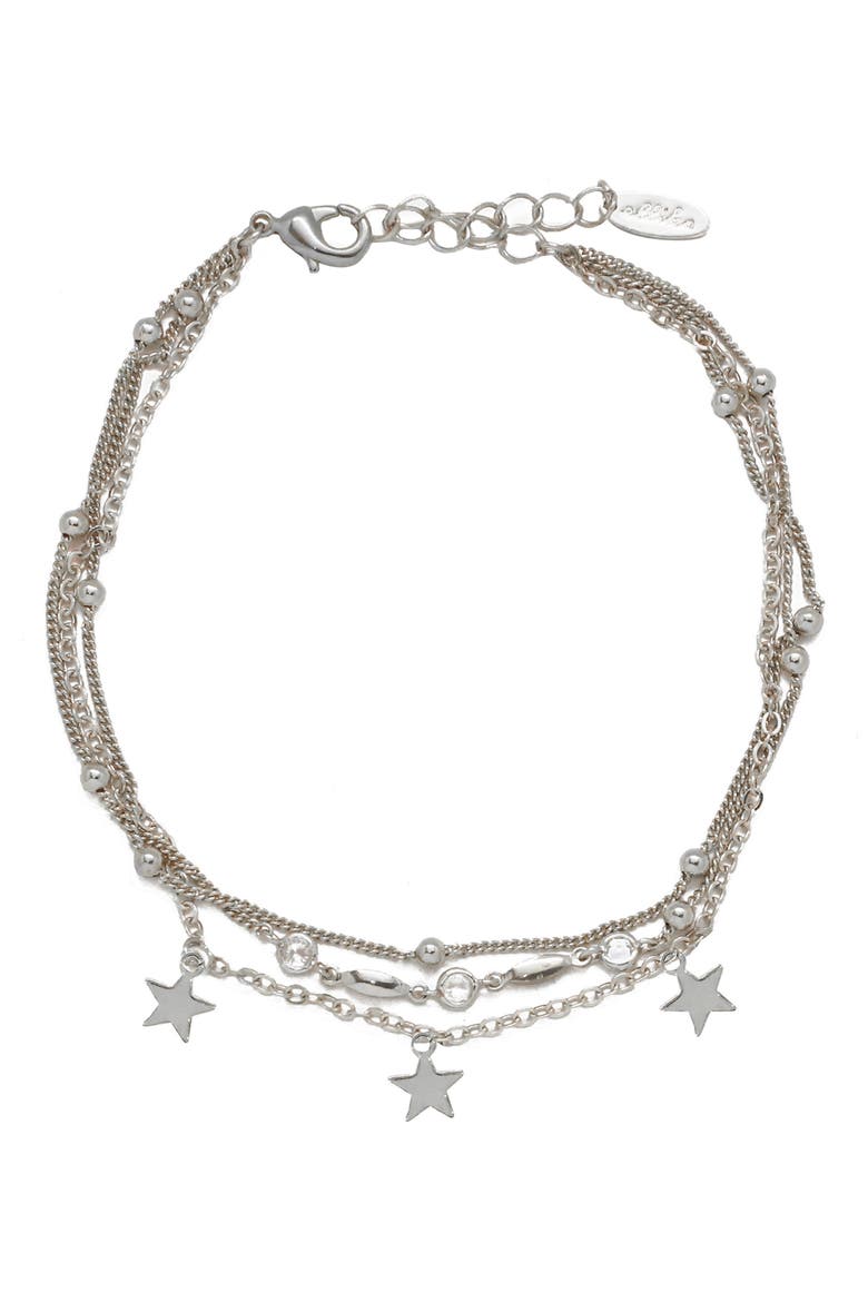 Star Charm Anklet, Main, color, SILVER
