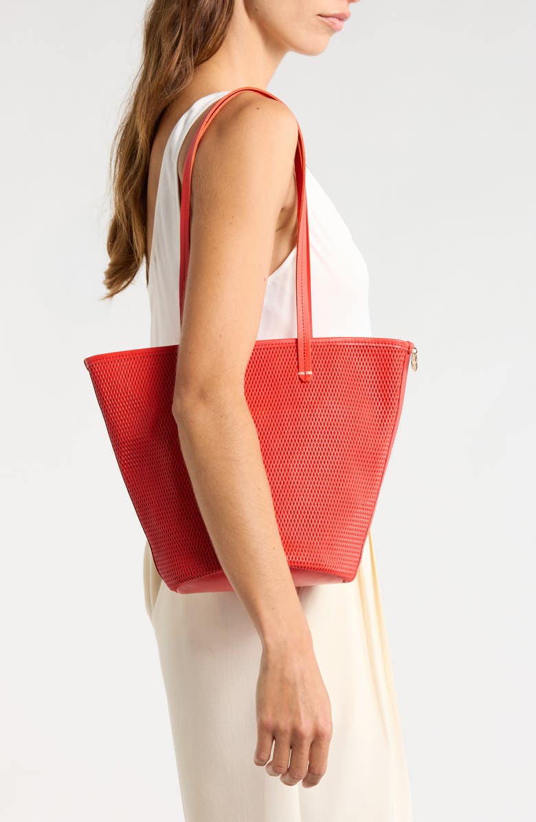 Clare V. Choupette Diamond Perforated Leather Tote, Alternate, color, Bright Poppy