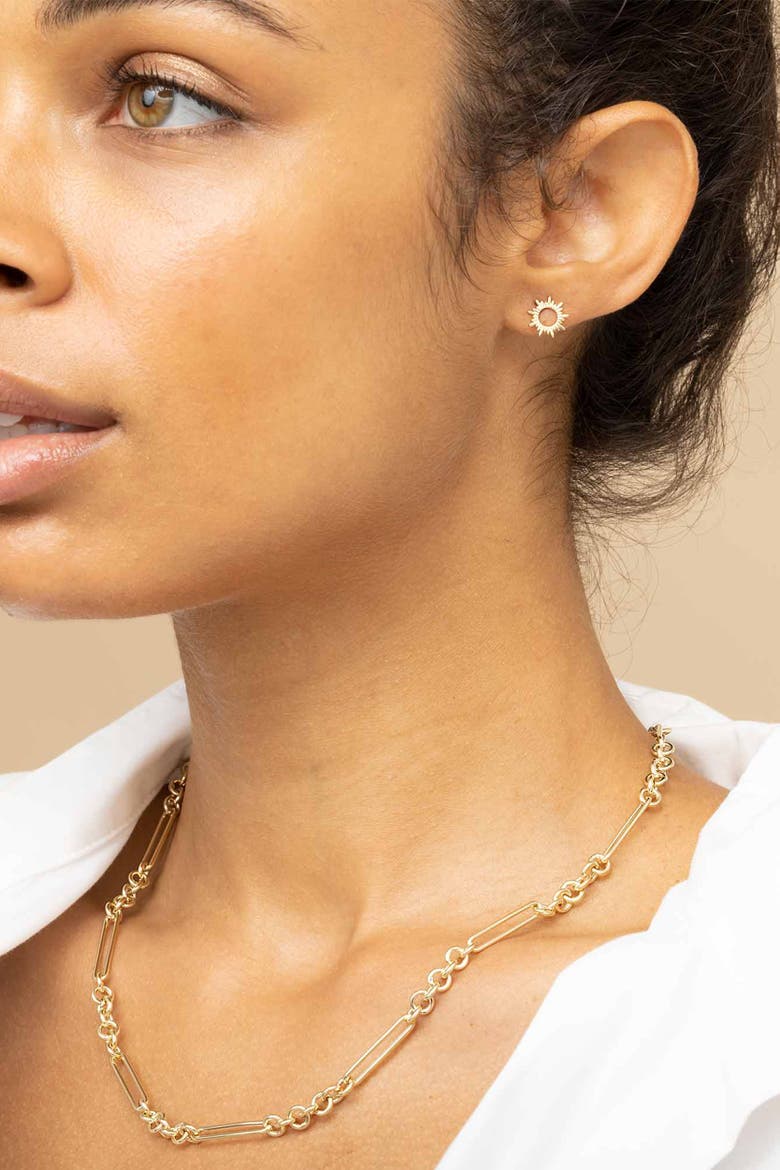 14K Yellow Gold Sunrise Studs, Alternate, color, Yellow Gold