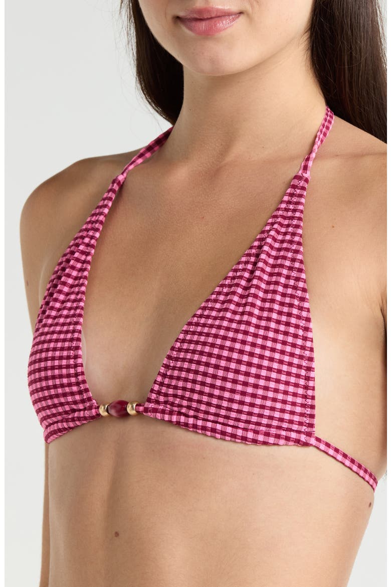 Gingham Tie Halter Bikini Top, Alternate, color, CHERRY KISS