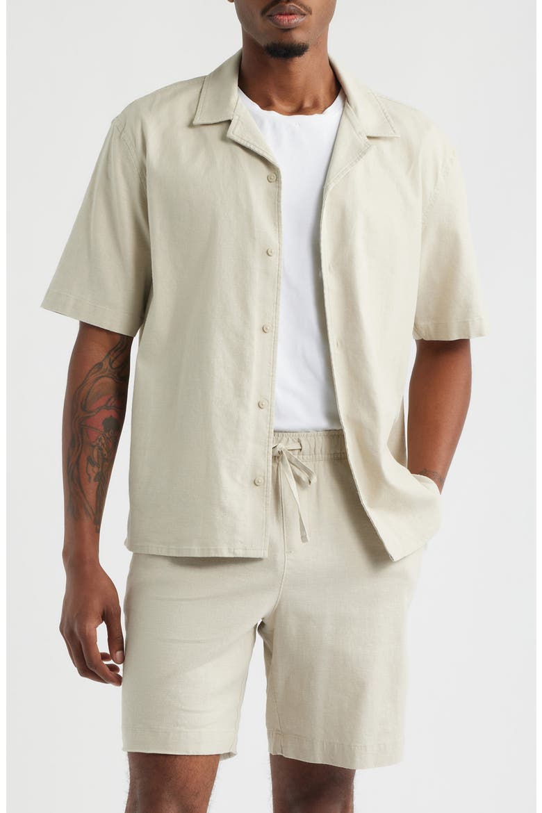 Open Edit Stretch Linen Blend Camp Shirt (Men) | Nordstrom