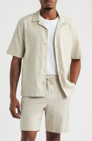 Open Edit Stretch Linen Blend Camp Shirt