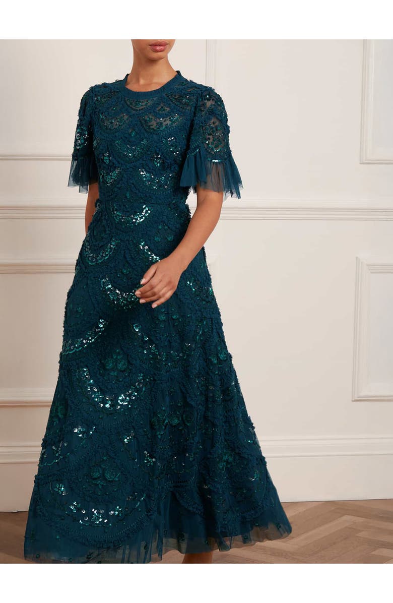 Needle & Thread Carmen Ruffle Maxi Dress, Alternate, color, Emerald