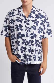 BOSS Drew Palm Print Stretch Camp Shirt
