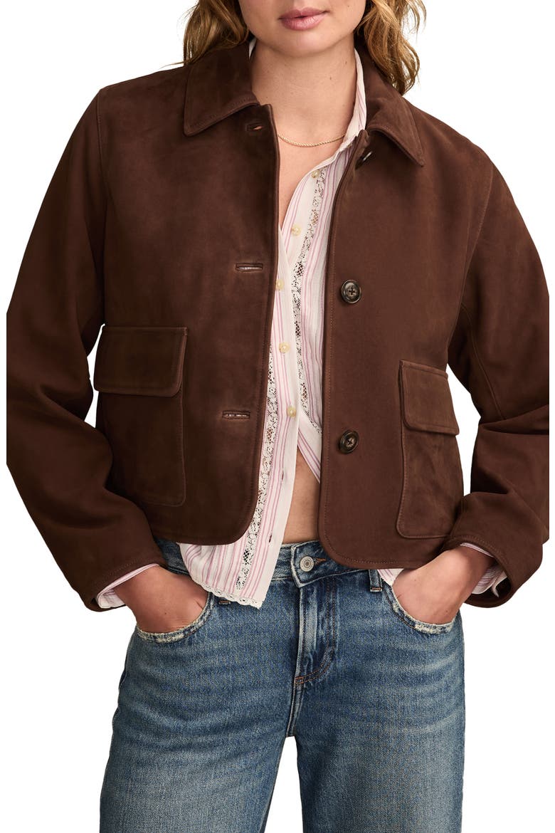Button Front Suede Jacket, Main, color, CHOCOLATE BROWN