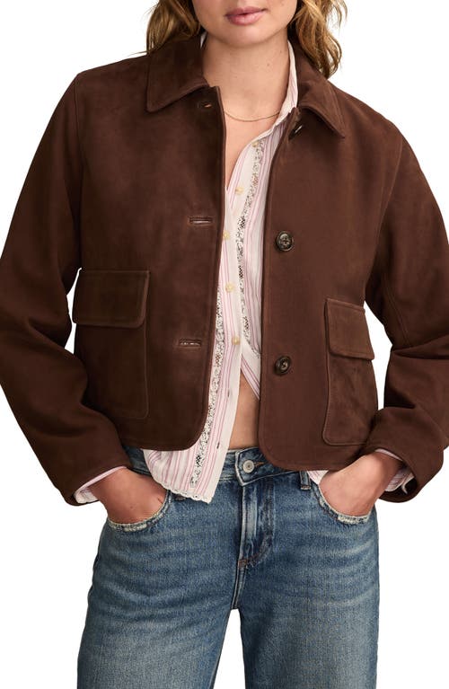 Lucky Brand Button Front Suede Jacket In Brown