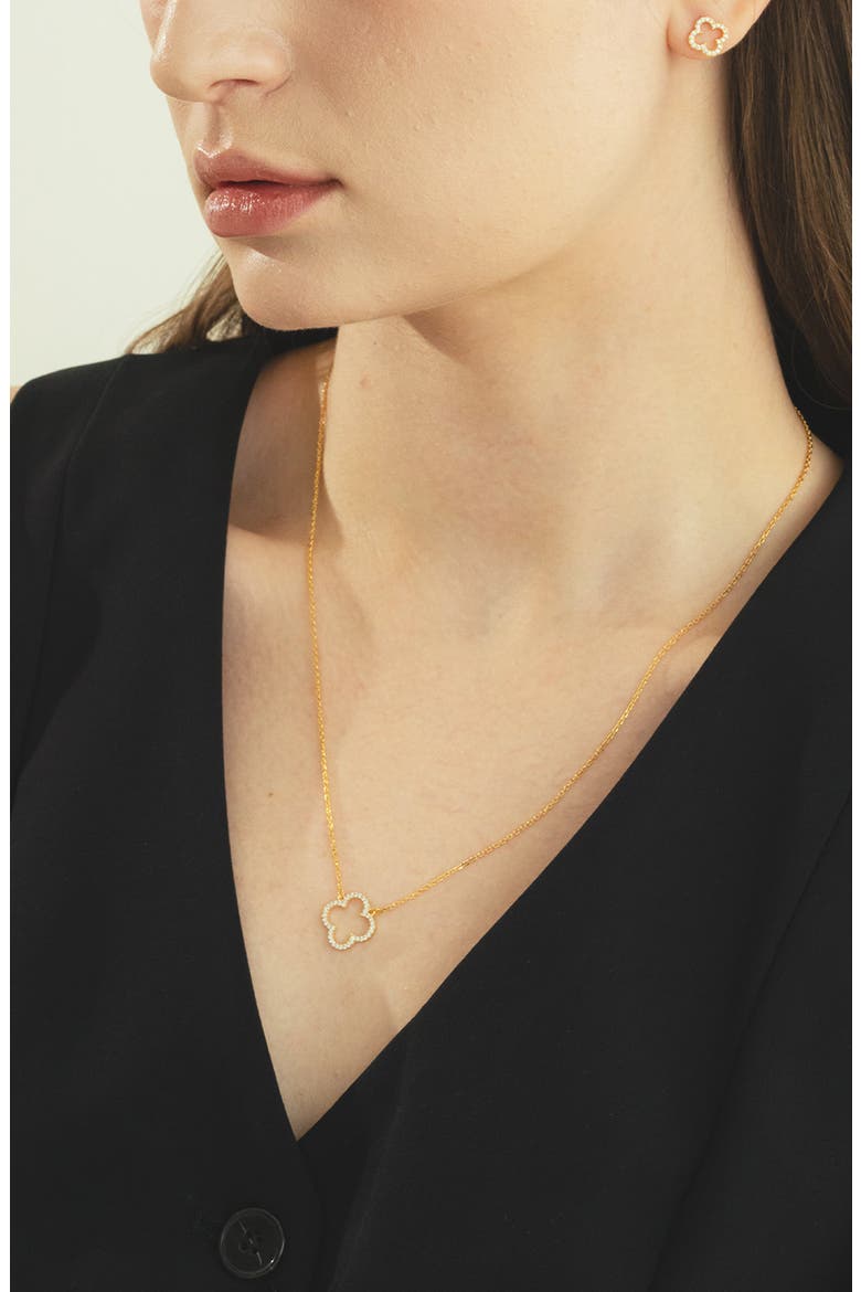 Sterling Silver 18k Gold Plated Aria Clover Necklace & Earrings Set Delicate, Alternate, color, Gold