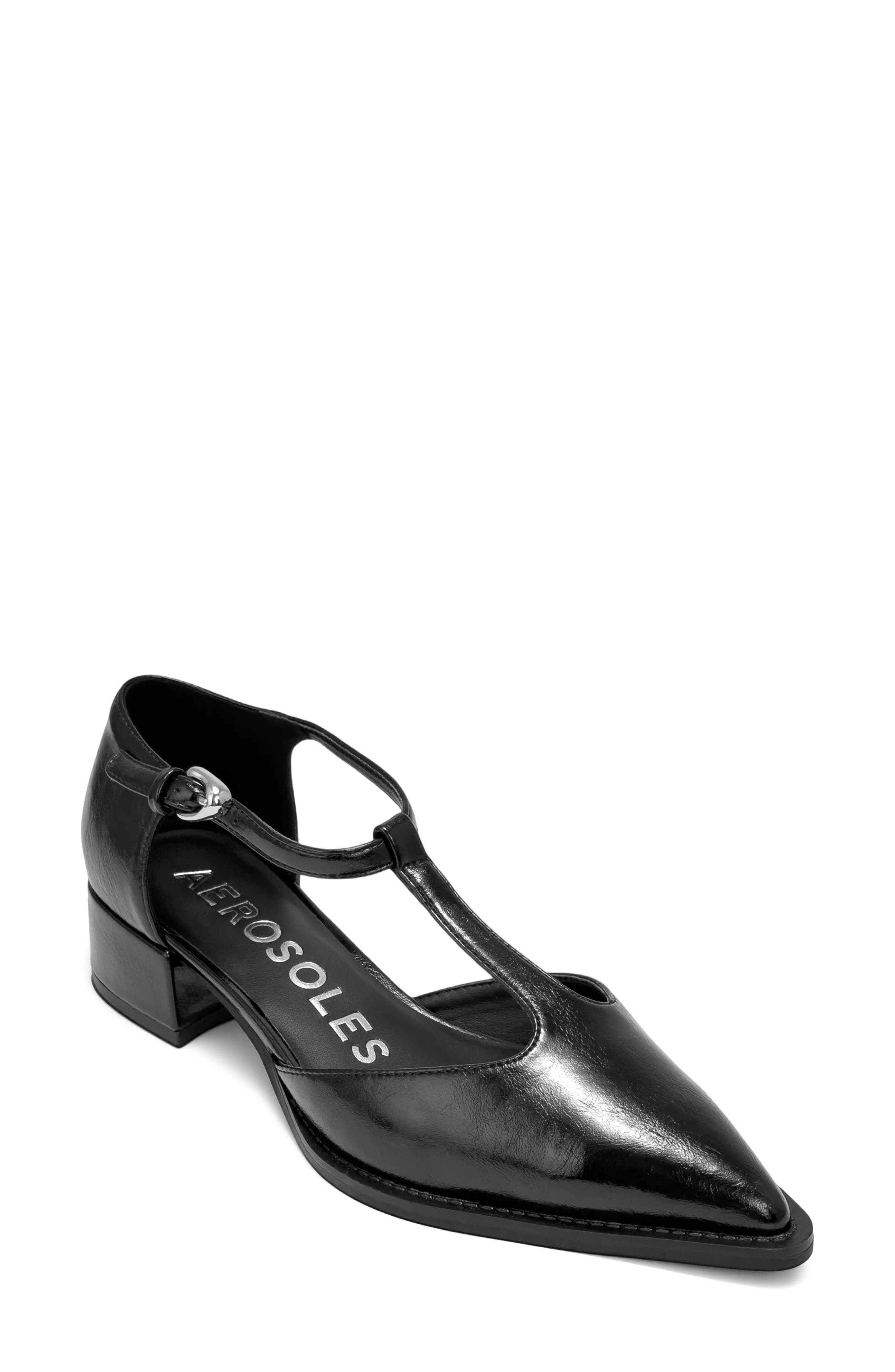 Mona Faux Leather T-Strap Pump, Main, color, BLACK