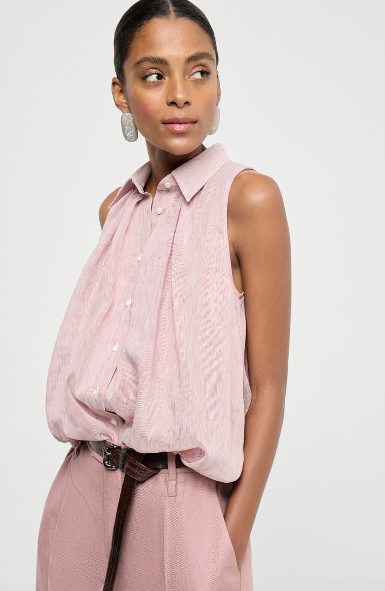 Brunello Cucinelli Striped organza shirt, Alternate, color, Red