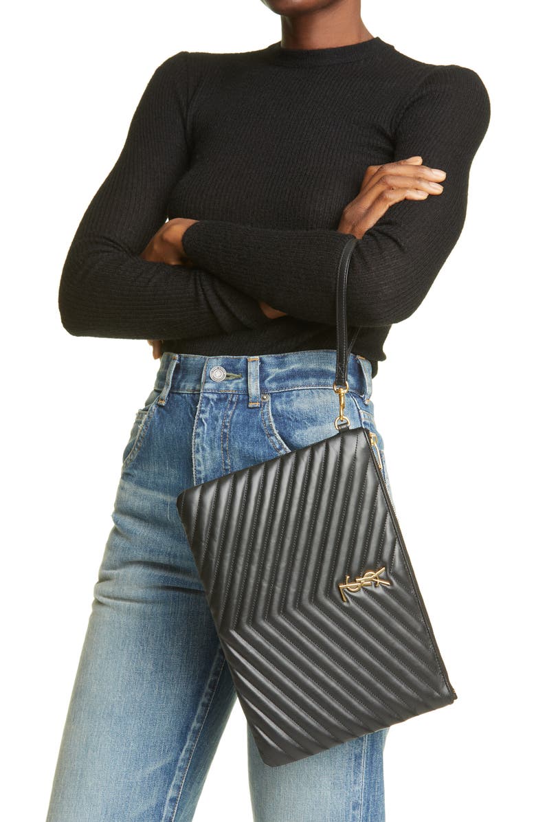 Saint Laurent YSL Monogram Matelassé Leather Tablet Pouch, Alternate, color,