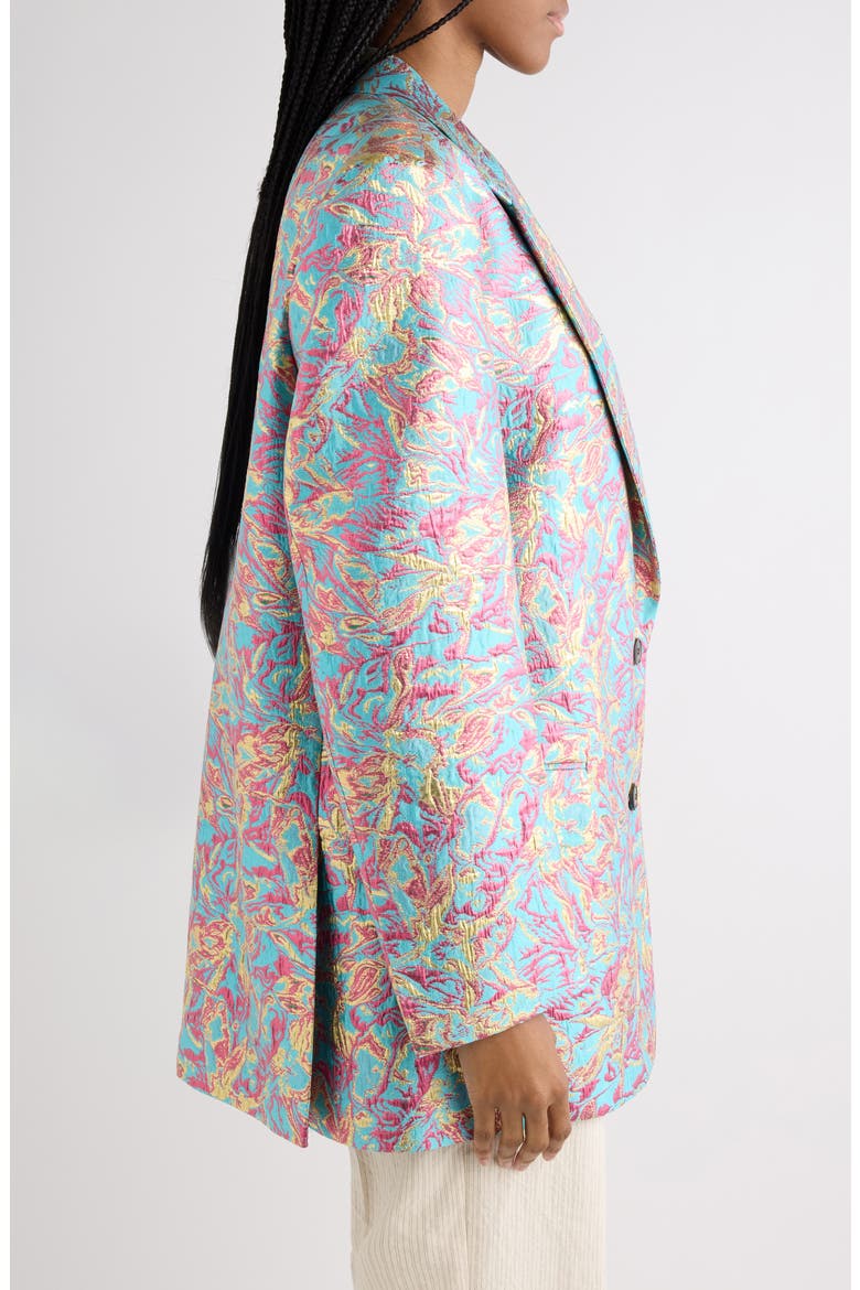 Floral Jacquard Lamé Blazer, Alternate, color, TURQUOISE