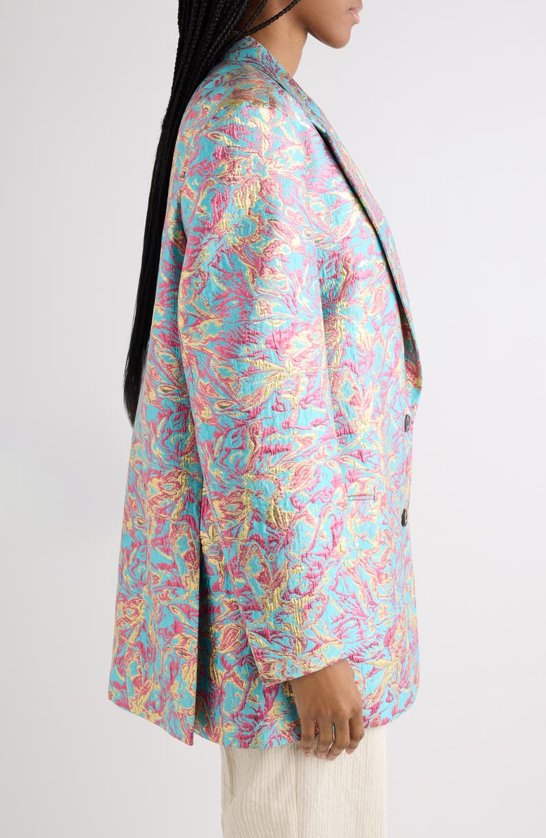 Dries Van Noten Floral Jacquard Lamé Blazer, Alternate, color, Turquoise