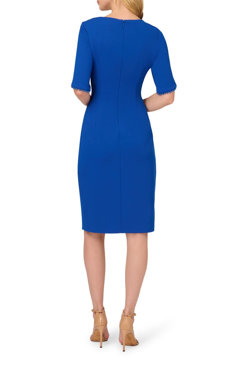Adrianna Papell Pleated Imitation Pearl Trim Crepe Sheath Dress, Alternate, color,