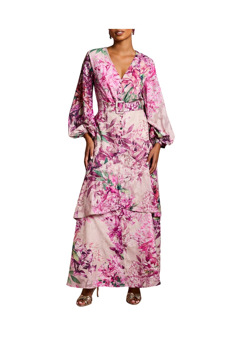 Petite Long Sleeve Chiffon Midaxi Dress, Main, color, Pink