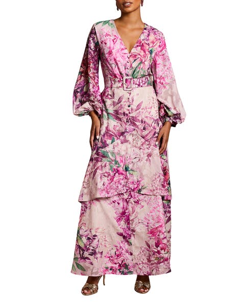Petite Long Sleeve Chiffon Midaxi Dress