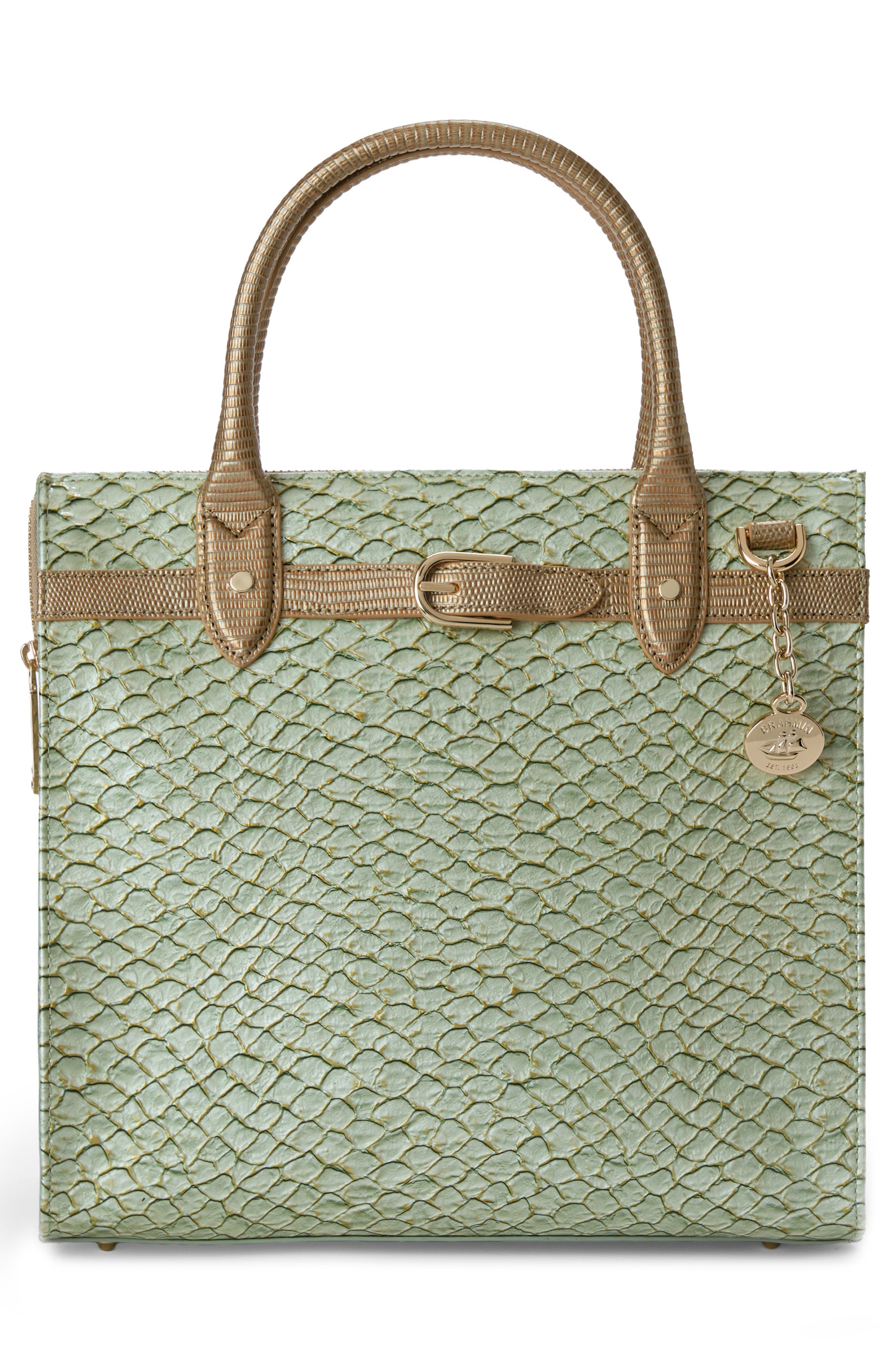 Brahmin Caroline Croc Embossed Leather Satchel, Alternate, color, Mint Novella