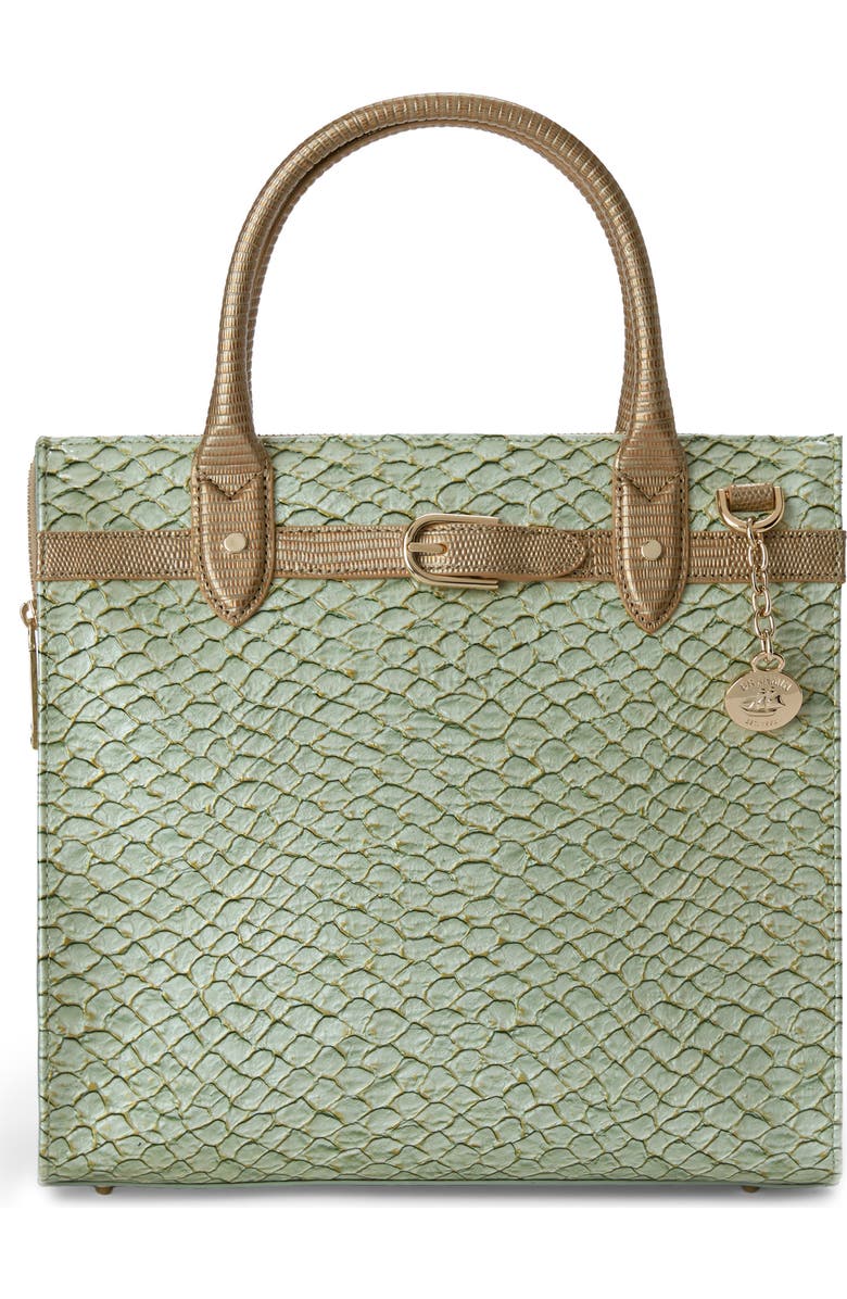 Brahmin Caroline Croc Embossed Leather Satchel, Alternate, color, Mint Novella