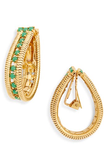 Cz By Kenneth Jay Lane Faux Jade Clip-on Earrings In Polished Gold