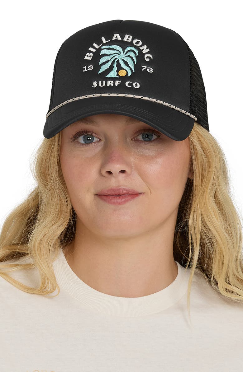 Billabong Embroidered Trucker Hat, Alternate, color, Off Black