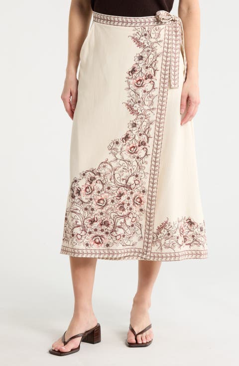 Floral Border Wrap Skirt