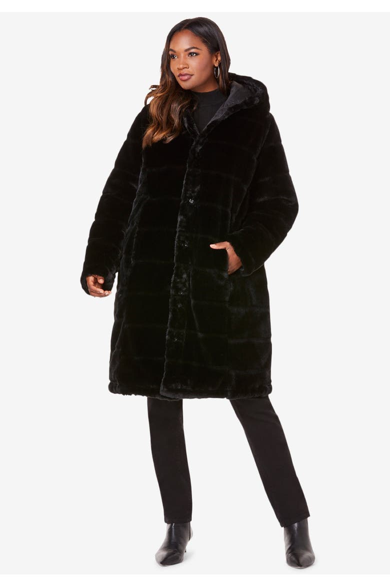 Plus Size 2 In 1 Puffer And Faux Fur Coat, Alternate, color, BLACK