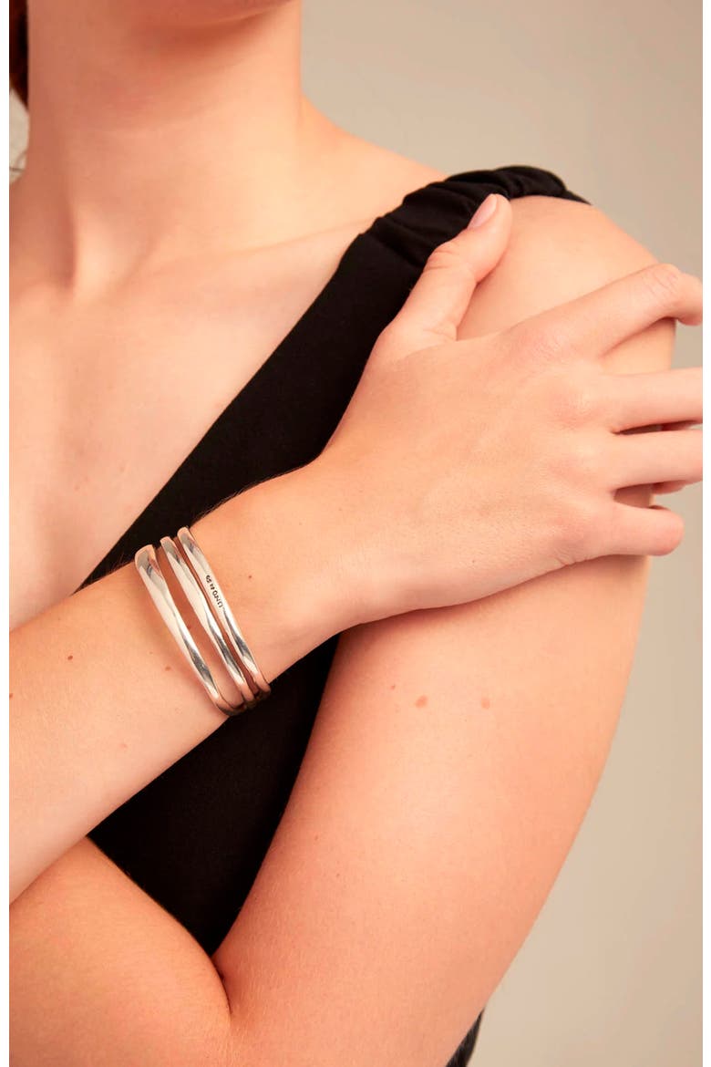 Sterling Silver-Plated Bracelet with 2 Grey, 1 White and 1 Pink Crystal, Alternate, color, Silver