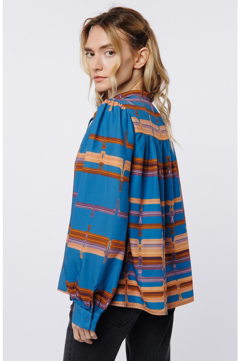 Gina Mod Print Split Neck Top, Alternate, color, BLUE
