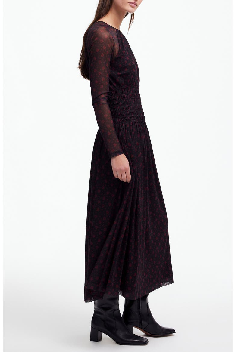 Floral Long Sleeve Smocked Midi Dress, Alternate, color, BRIGHT CHERRY