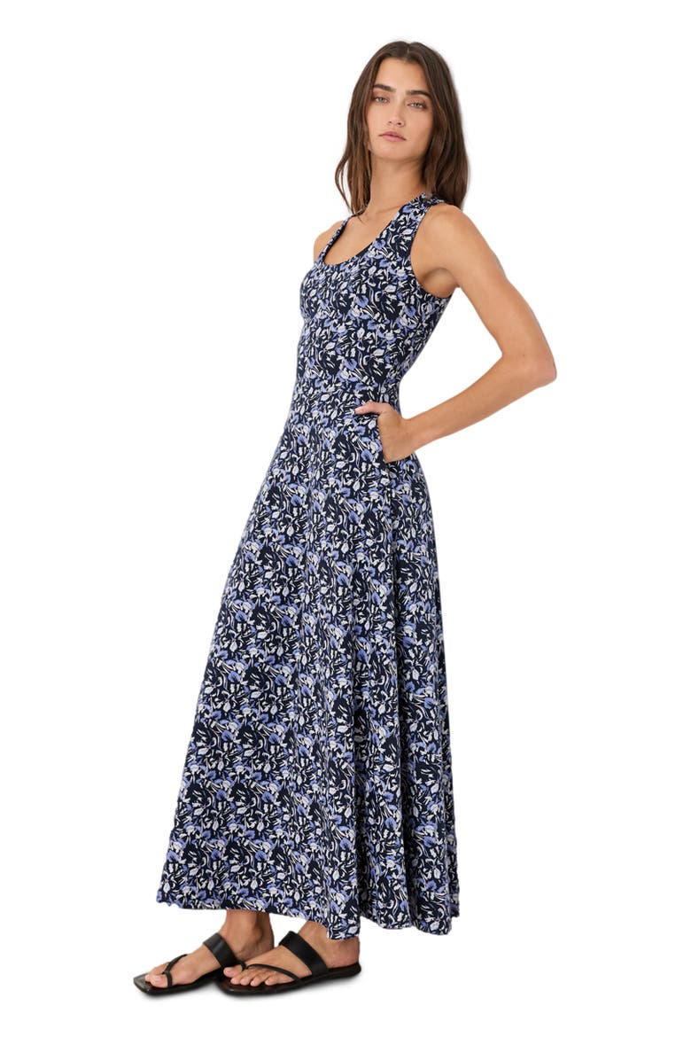 Fit & Flare Open Back Maxi Dress Made With Organic Cotton, Alternate, color, Paradise Petals Navy Blue