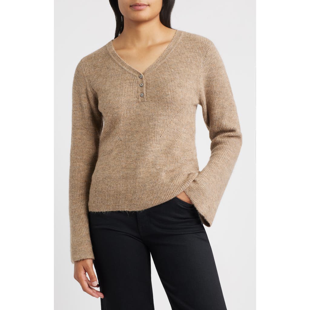 Wit & Wisdom Bell Sleeve Henley Sweater In Brown