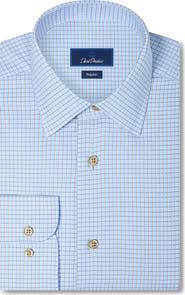 David Donahue Regular Fit Check Cotton Dobby Dress Shirt