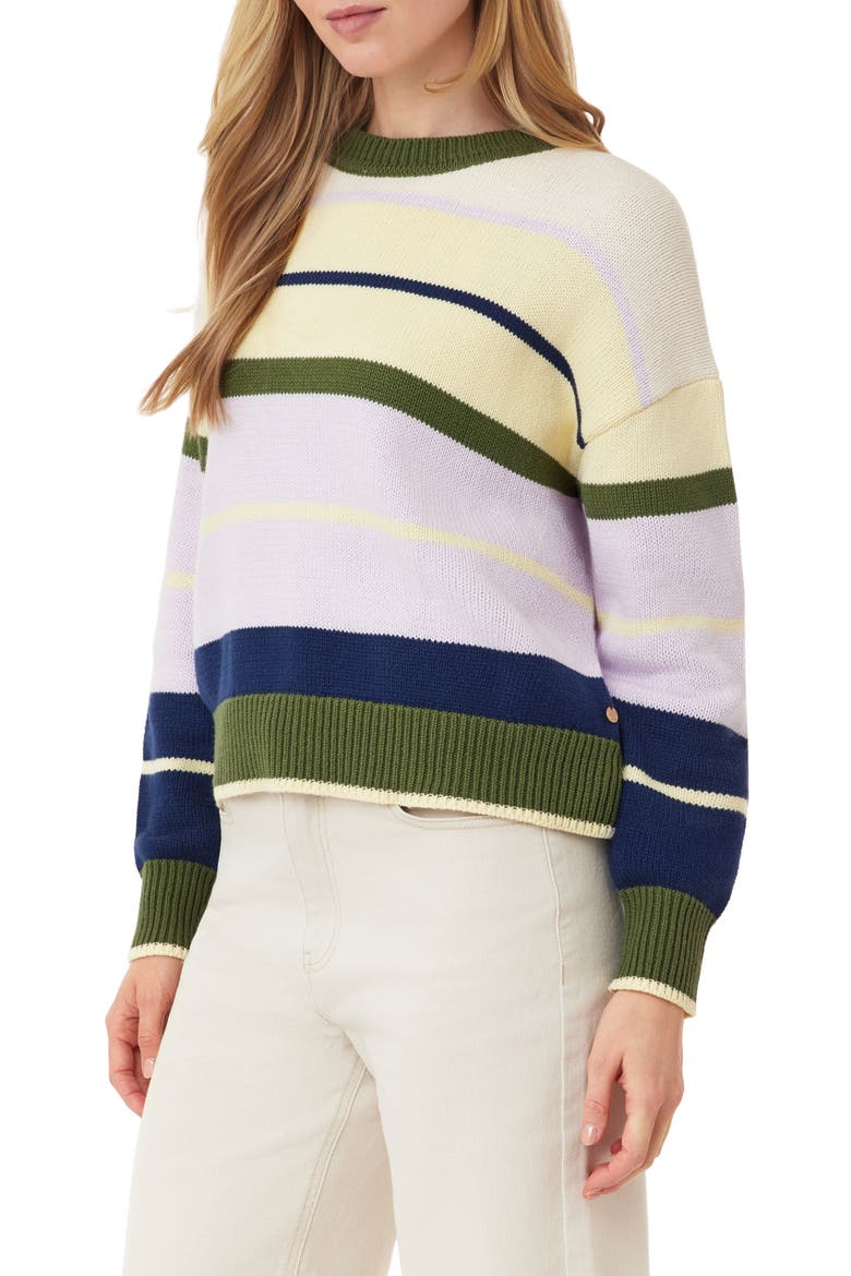 Stripe Crewneck Sweater, Alternate, color, GARDEN GREEN MIX