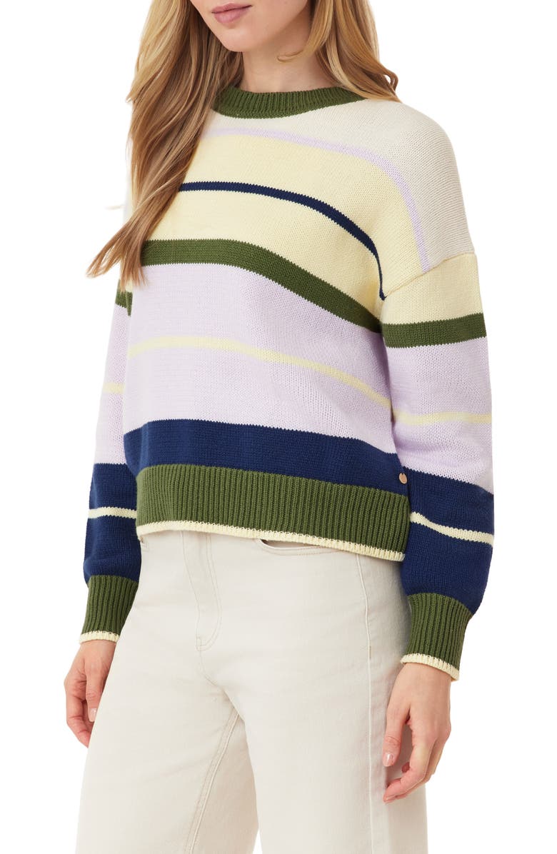 Scotch & Soda Stripe Crewneck Sweater, Alternate, color, Garden Green Mix