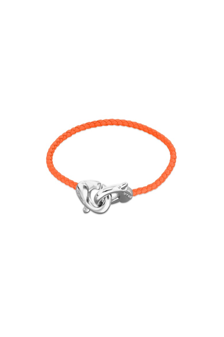 Orange Leather Strap with Sterling Silver-Plated Interlocking Carabiner Detail, Main, color, Silver
