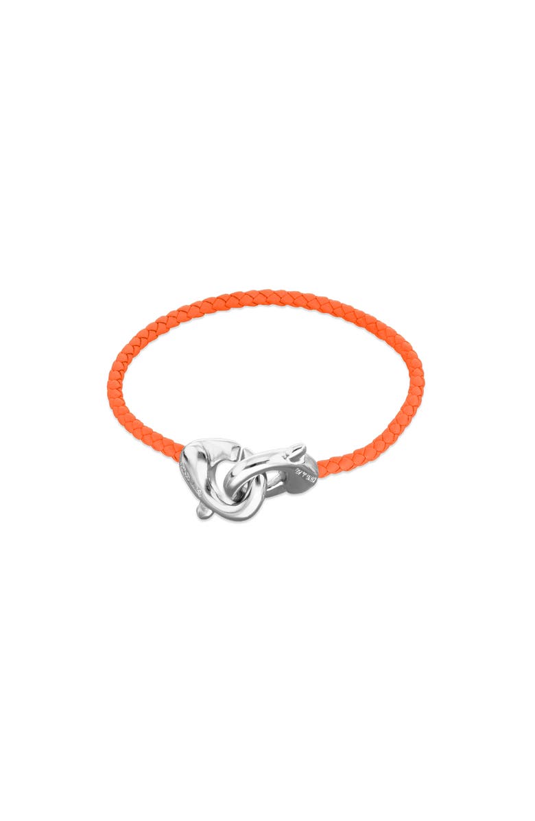 UNODE50 Orange leather strap with sterling silver-plated interlocking carabiner detail, Main, color, Silver