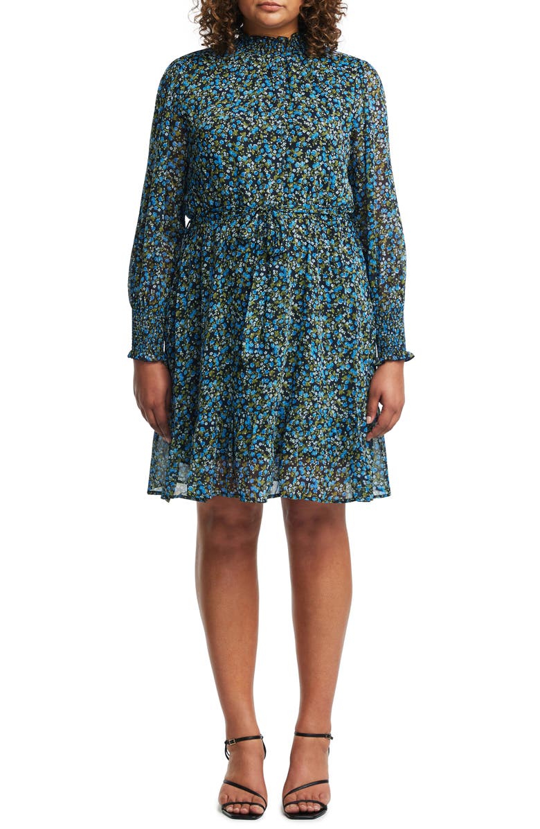 Estelle Blue Iris Floral Long Sleeve Dress, Main, color, 