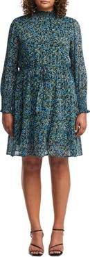 Estelle Blue Iris Floral Long Sleeve Dress