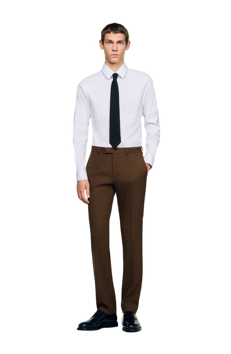 SANDRO Classic wool dress trousers, Alternate, color, Tobacco Brown