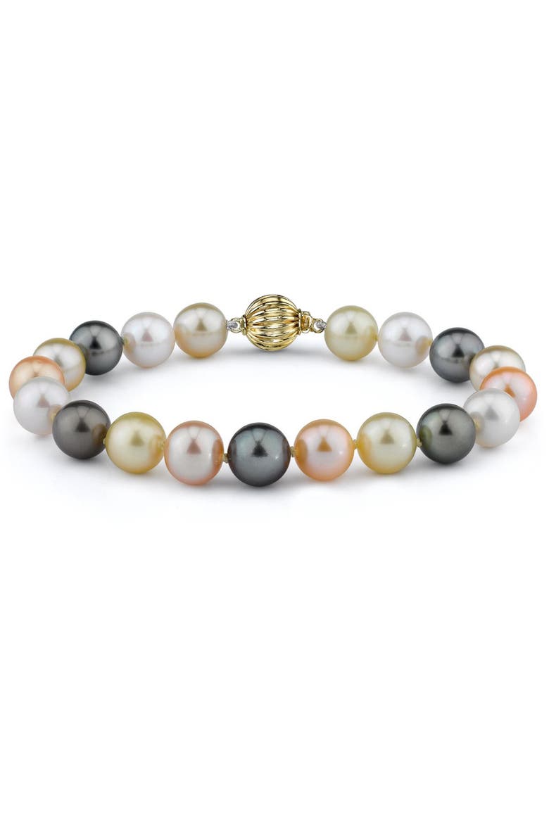 9-10mm South Sea & Freshwater Multicolor Bracelet - AAA Quality, Main, color, Yellow Gold Clasp