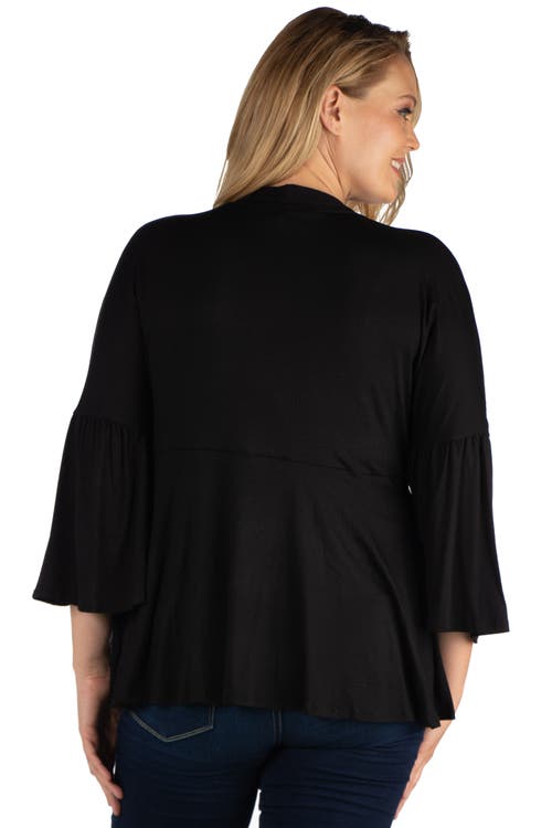 24seven Comfort Apparel Plus Size Bell Sleeve Flared Open Front Cardigan In Black