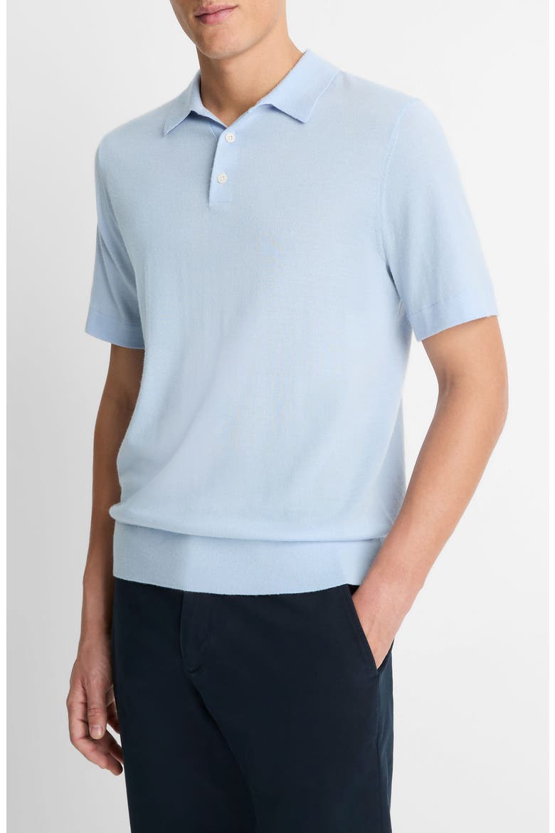 Short Sleeve Wool & Cashmere Polo Sweater, Alternate, color, PLAYA BLUE
