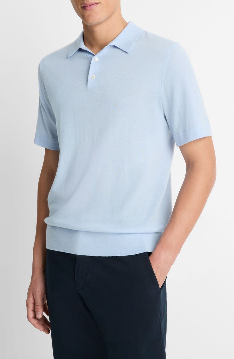 Vince Short Sleeve Wool & Cashmere Polo Sweater, Alternate, color, Playa Blue