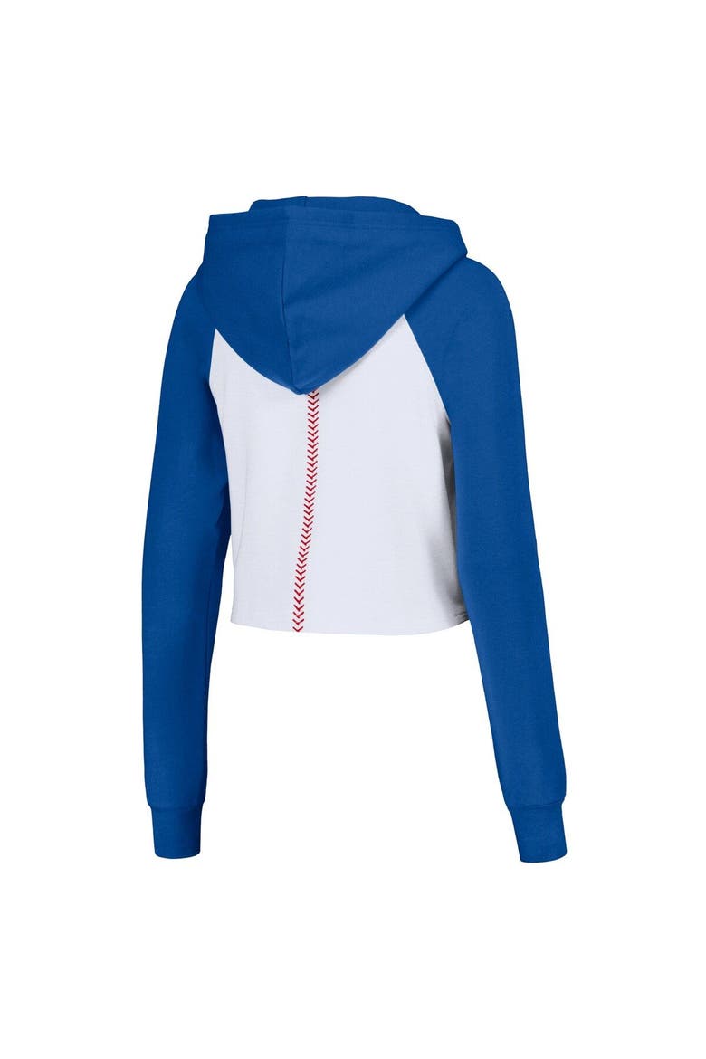 Women's Lusso White Chicago Cubs Jane Raglan Quarter-Zip Tri-Blend Cropped Pullover Hoodie, Alternate, color, White