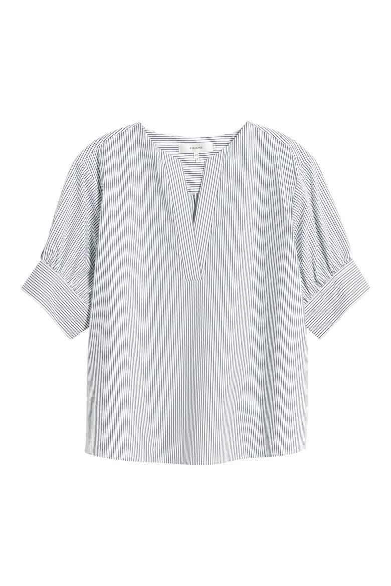 Stripe Split Neck Organic Cotton Popover Top, Alternate, color, NAVY MULTI