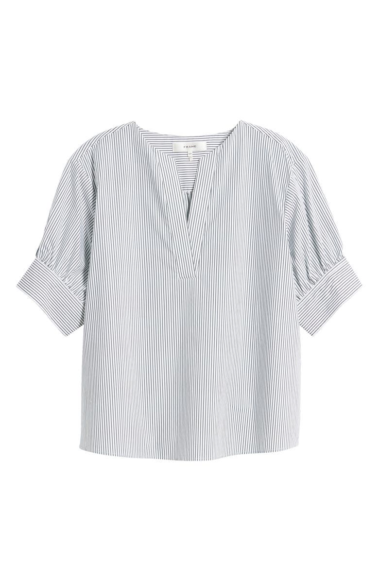 FRAME Stripe Split Neck Organic Cotton Popover Top, Alternate, color, Navy Multi