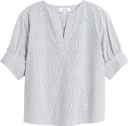 FRAME Stripe Split Neck Organic Cotton Popover Top